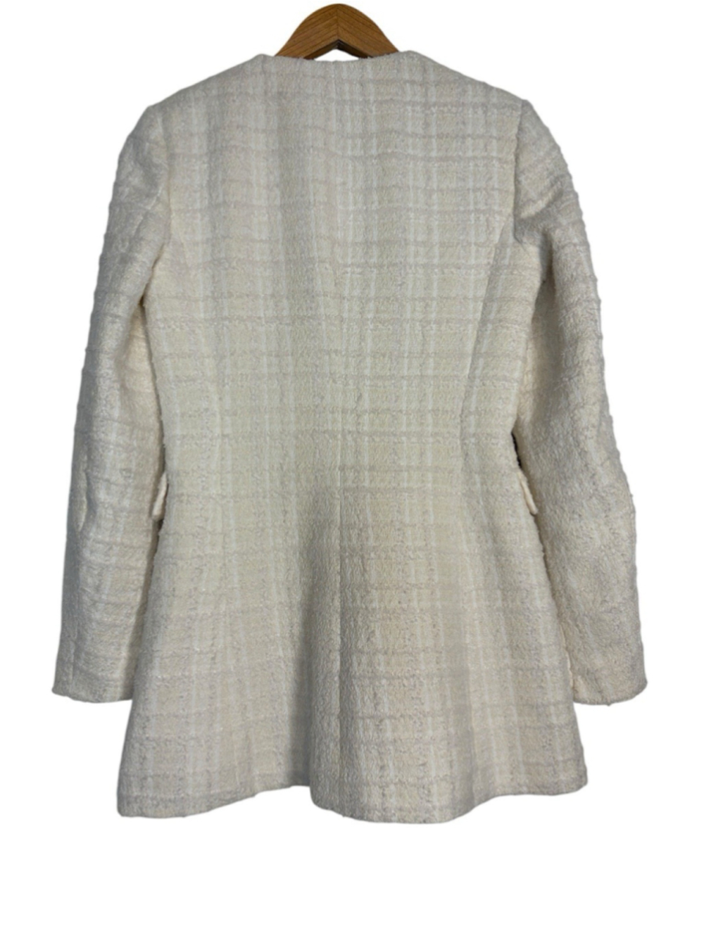 Zara Tweed Bouclé Blazer Jacket Ivory Cream Longline Gold Buttons Size S - Picture 6 of 12